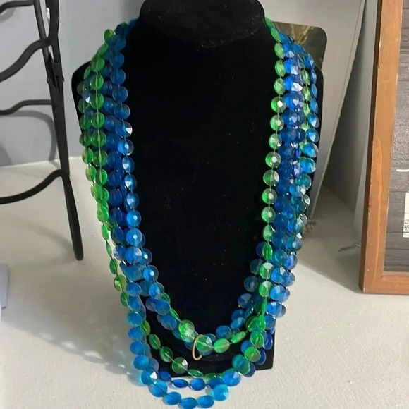 Vintage Jewelry - Vintage rare 1960 green blue flapper neck beads